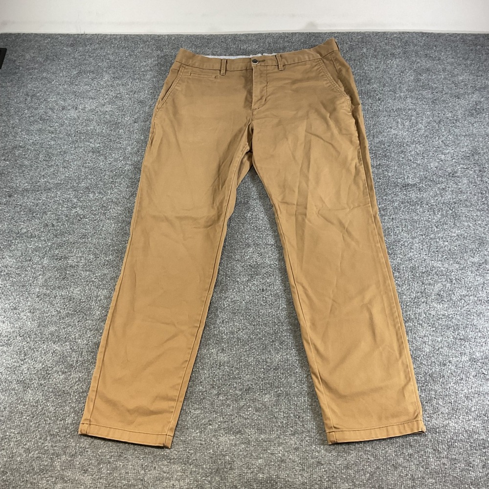 Perk Slim Fit Stretch Chino Pants Mens 35x30 Brown Casual Cotton Flat Front